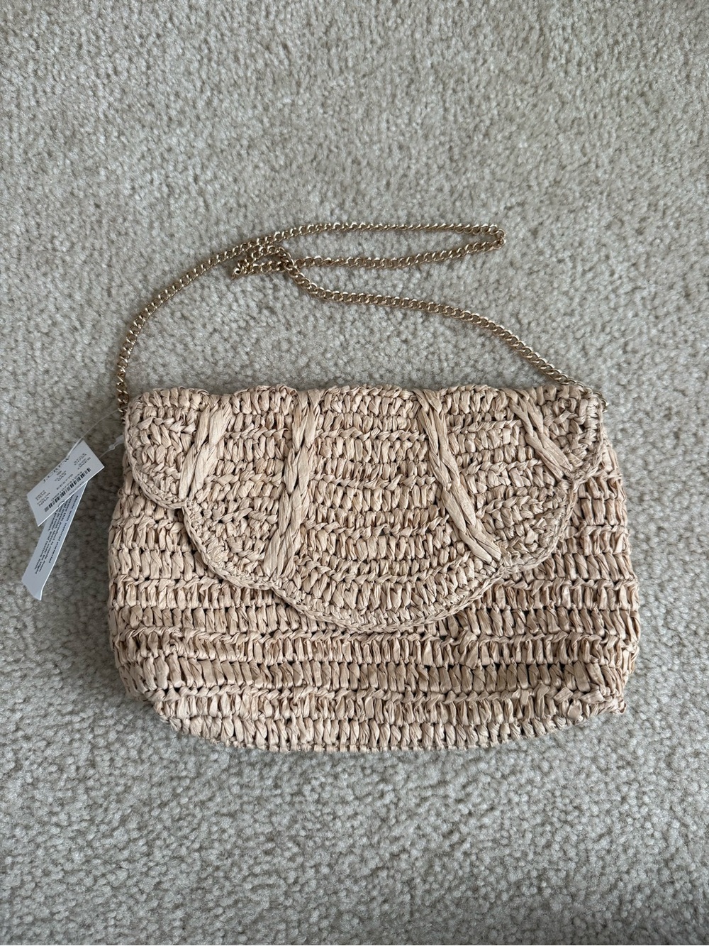 NWT J.Crew Scalloped Natural Raffia Clutch